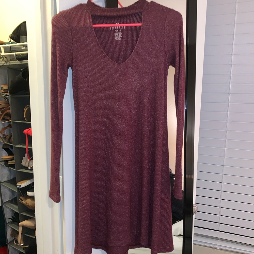 Burgundy Keyhole Sweater Dress